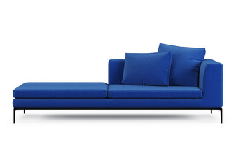 Blue sofa isolated on white background. 3D rendering.