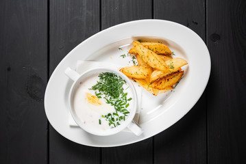 cold soup with baked potatoes