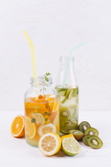 Bottles with fresh homemade lemonade