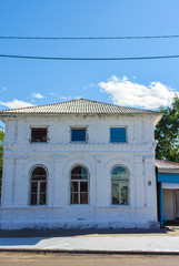 lesosibirsk / Russia - june 06 2019: old wooden houses with carved Windows. Small town. Village