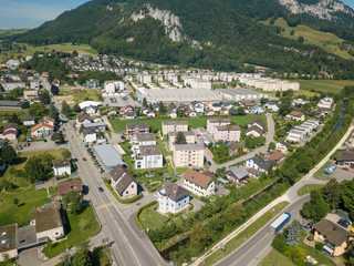 Fototapeta na wymiar Aerial View Oensingen Switzerland Highway Intersection