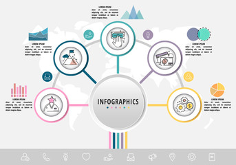 Obraz premium Vector Infographics flat template circles origami style. Can be used for diagram, graph, presentation, business concept options, content, flowchart, timeline, workflow, marketing, banner, web design