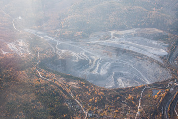Limestone quarry, vintage aerial photo. Mining industry.