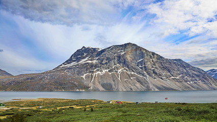 Landscape Greenland, beautiful Nuuk fjord, ocean with mountains background