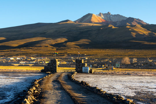 Coqueza village and Cerro Tunupa volcano, Potosi, Bolivia