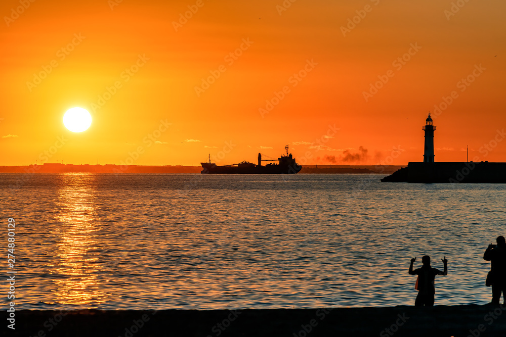 Poster Beautiful sunset in the Mediterranean coast of Almeria in southern Spain. - Posters