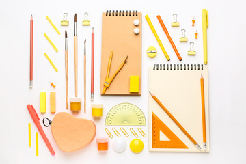 Set of school supplies on white background