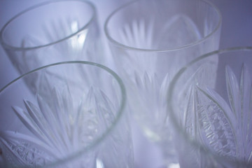 Champagne glasses. Glass goblets. Close-up. Empty glasses