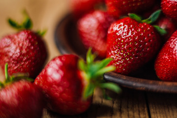 Fresh strawberries on a Rustic background. Top view.