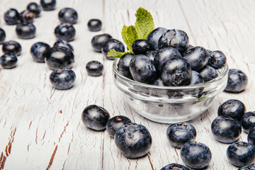 Fresh blueberry with drops of water