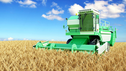 Fototapeta premium modern combine harvester working on a wheat crop 3g render