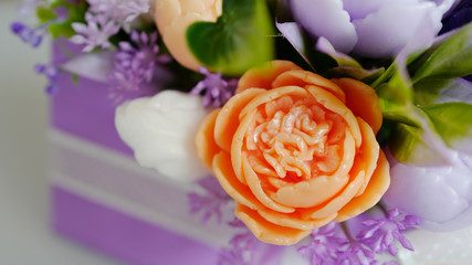 flowers; flower; bouquet; gift; soap; box; white; lavender; orange; floristics; manual; work;...