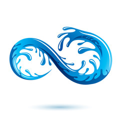 Mountain water spring vector logo for use as marketing design symbol. Human and nature coexistence concept.