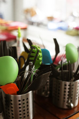Kitchen cutlery kept in box, close up
