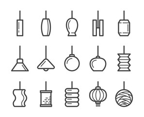 hanging lamp thin line icon set,vector and illustration