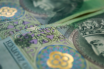 Fototapeta na wymiar Polish zloty banknotes background. One hundred zloty banknotes. Macro photoshot