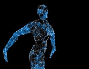 Future human technology, human body wireframe graphics, network data
