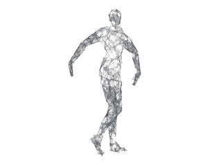 Future human technology, human body wireframe graphics, network data