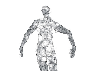 Future human technology, human body wireframe graphics, network data