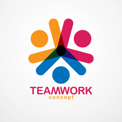 Teamwork and friendship concept created with simple geometric elements as a people crew. Vector icon or logo. Unity and collaboration idea, dream team of business people colorful design.