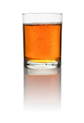 A glass with iced tea on a white background
