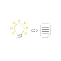 Vector icon concept of glowing light bulb and written paper.