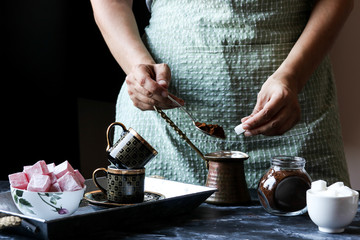 Making Turkish coffee