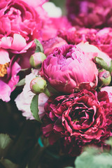 Fantastic lush bouquet of peonies with burgundy, pink and white flowers © uliab