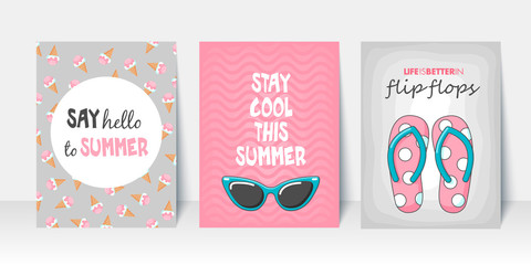 Naklejka premium Vector set of bright summer cards