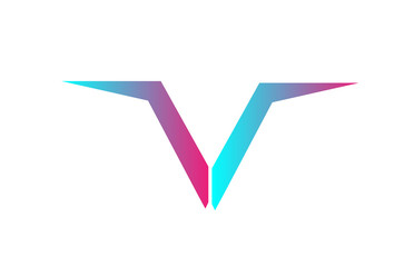 pink blue V alphabet letter logo icon design sign