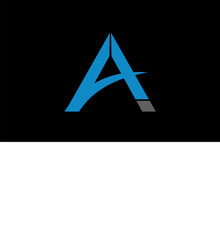 black grey blue A alphabet letter logo icon design sign