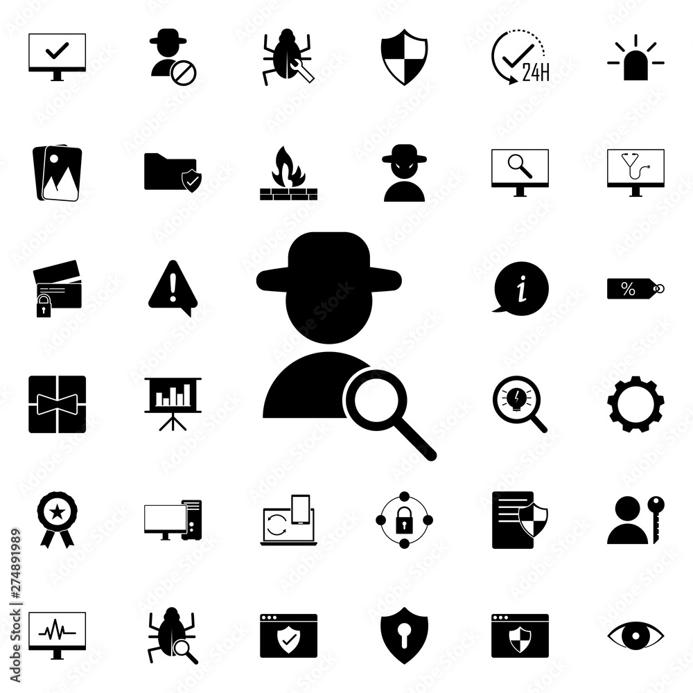 Poster agent and magnifier icon. universal set of web for website design and development, app development