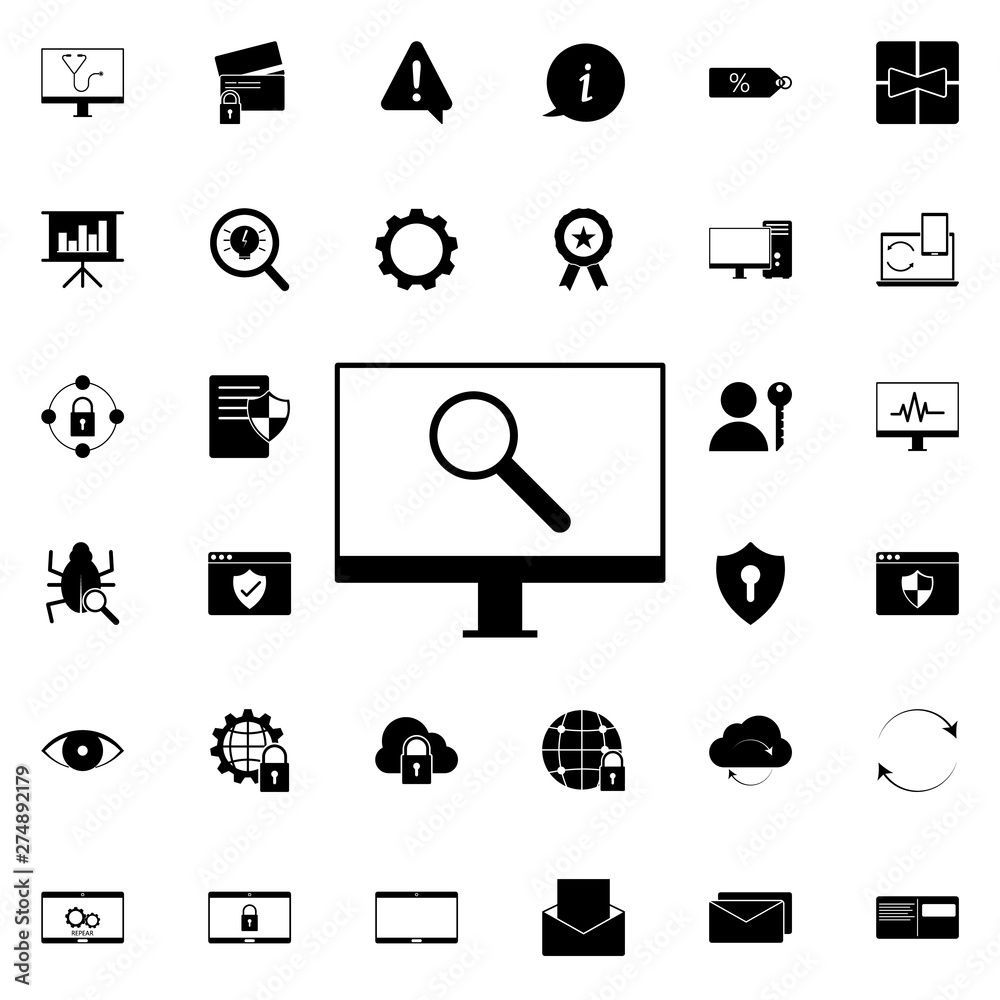 Aufkleber computer search icon. universal set of web for website design and development, app development