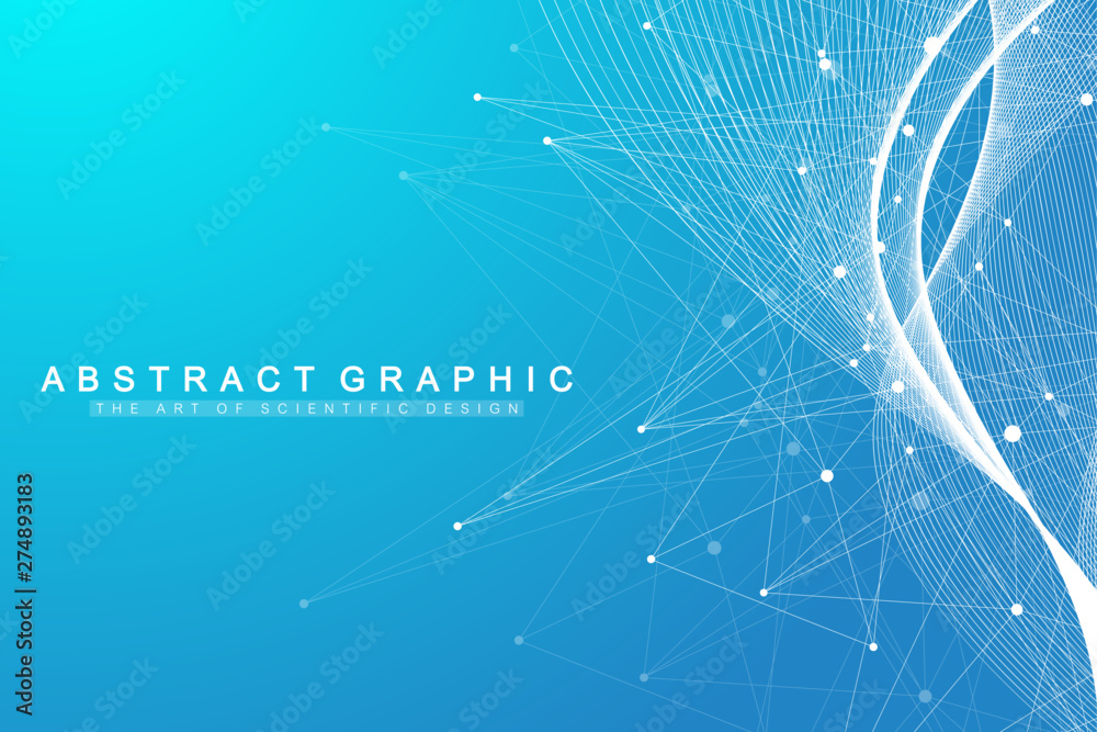 Poster geometric graphic background molecule and communication. connected lines with dots. minimalism chaot