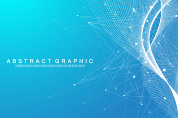 Geometric graphic background molecule and communication. Connected lines with dots. Minimalism chaotic illustration background. Concept of the science, chemistry, biology, medicine, technology vector