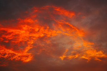Fototapeta premium Beautiful fiery, orange and red, sunset sky. Evening Magic Scene. Composition of nature