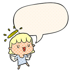 cute cartoon angel and speech bubble in comic book style