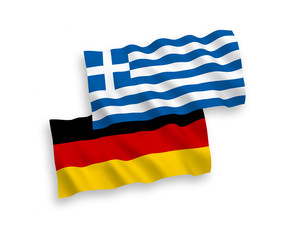 National Vector Fabric Wave Flags of Germany and Greece Isolated on White Background. 1 to 2 proportion.