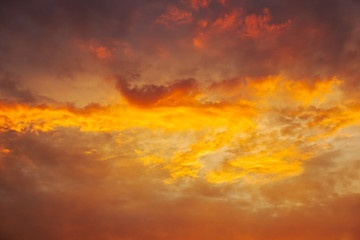 Beautiful fiery, orange and red, sunset sky. Evening Magic Scene. Composition of nature