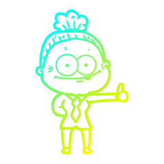 cold gradient line drawing cartoon happy old woman
