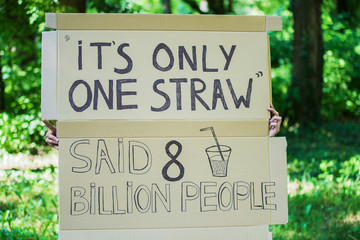 poster with slogan to save the planet with out using plastic straw