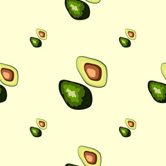 Avocado seamless pattern. Whole and sliced avocado