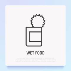 Canned food for pet thin line icon. Modern vector illustration for pet shop.