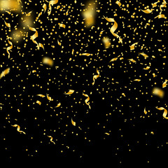 Streamers and confetti. Gold tinsel and foil ribbo