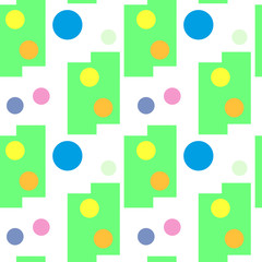 Abstract multicolored squares and circles background, seamless pattern, vector