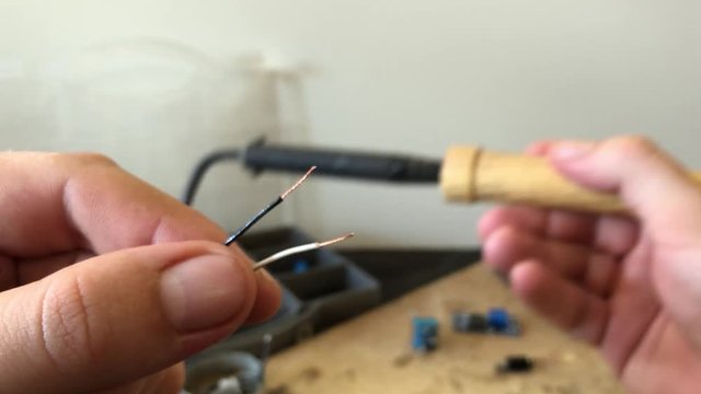 Soldering copper wires with soldering iron