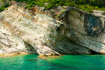 Sea view on seaside of Taurus Mountains covered pine forest. Travel concept.