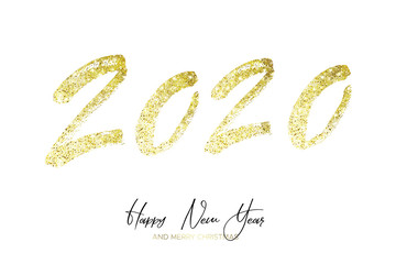 Happy New Year 2020 with golden glitter.