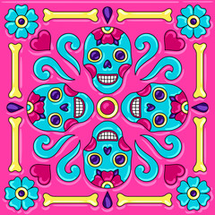 Day of the Dead mexican talavera ceramic tile pattern.