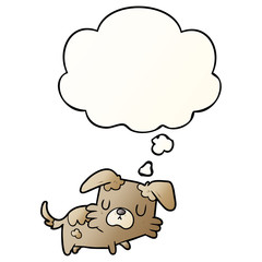 cartoon dog and thought bubble in smooth gradient style